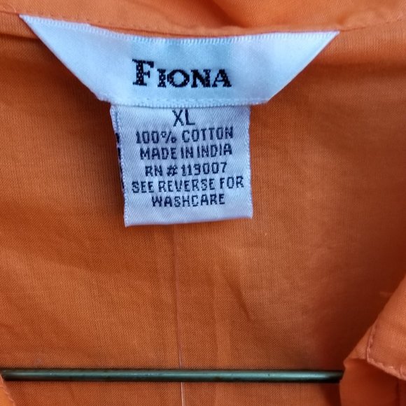 Fiona Orange 100% Cotton Jeweled Shirt XL Tunic - Picture 6 of 8